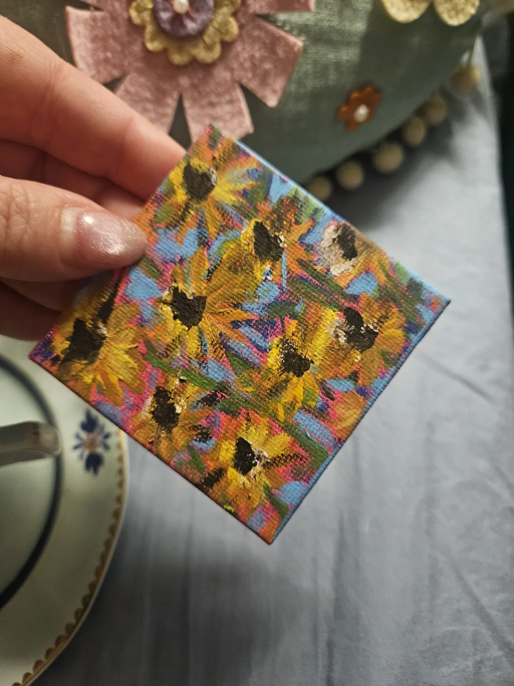 Set Of Two Handcrafted Mini Canvas flower Art - Yellow